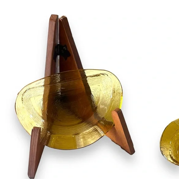 VTG MCM Honey Pressed Glass Ashtray | Set of Two Half Moon - Picture 10 of 13